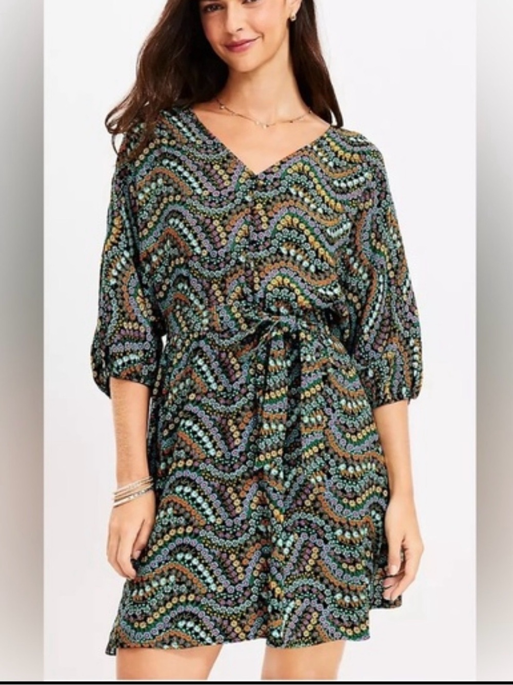 MINT$89 LOFT sz XS Petite Garden Floral Dolman Sleeve V-Neck Mini Dress